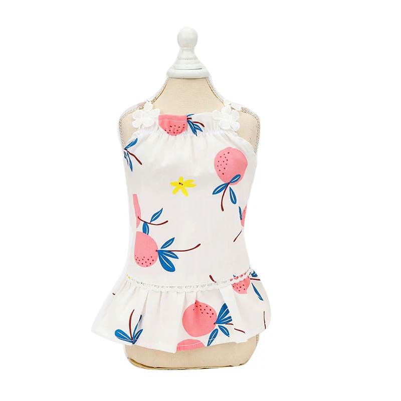 

2021 Summer Cute Printed Pets Dress Puppy Dog Clothes Pet Cat Vest Cotton Dress Pug Apparel Costumes Dog Clothes for Small Dogs