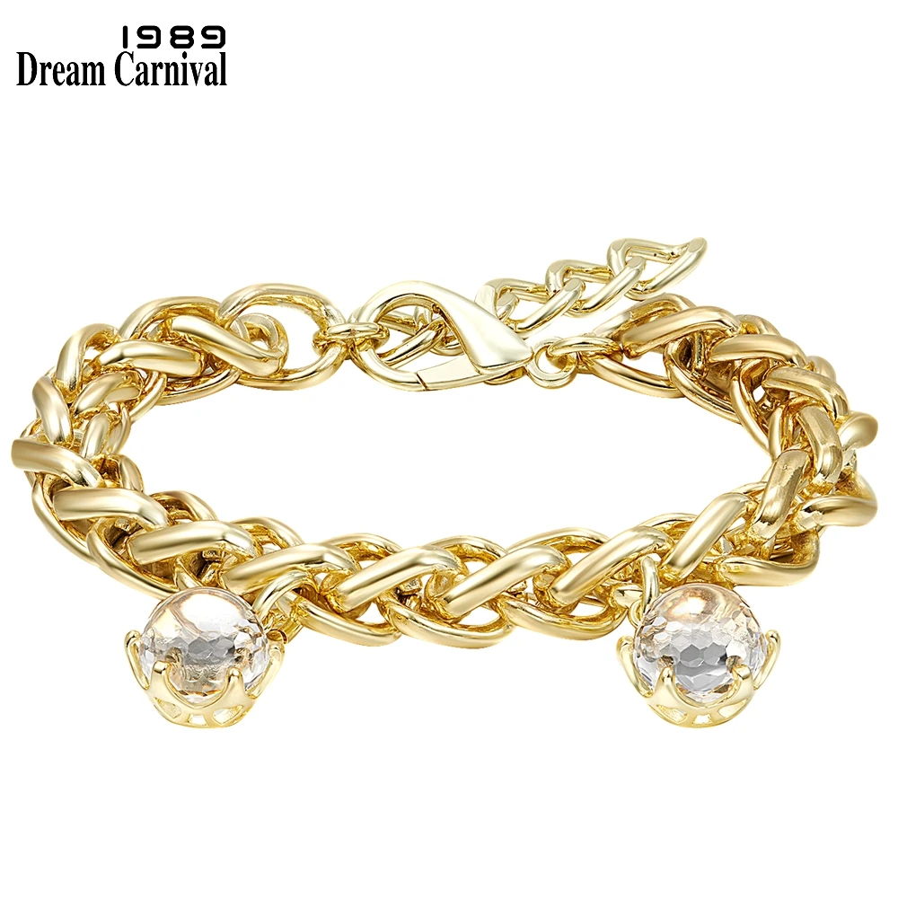 DreamCarnival1989 New Elegant Gold Color Bracelet for Women Thick Woven Cuban Chain Special Cut Zircon Christmas Jewelry WB1238G