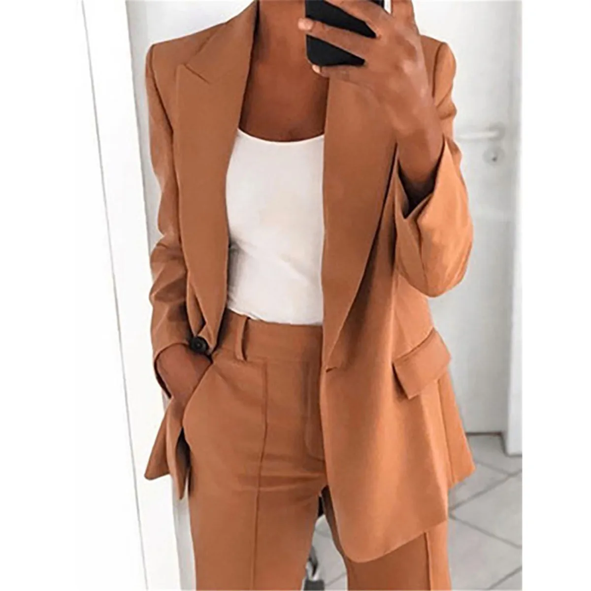 

New Solid One-PieceJacket Fashion Casual Suit Collar Long Sleeve Slim Temperament Coat Women Large Size Hot Streetwear Clothing