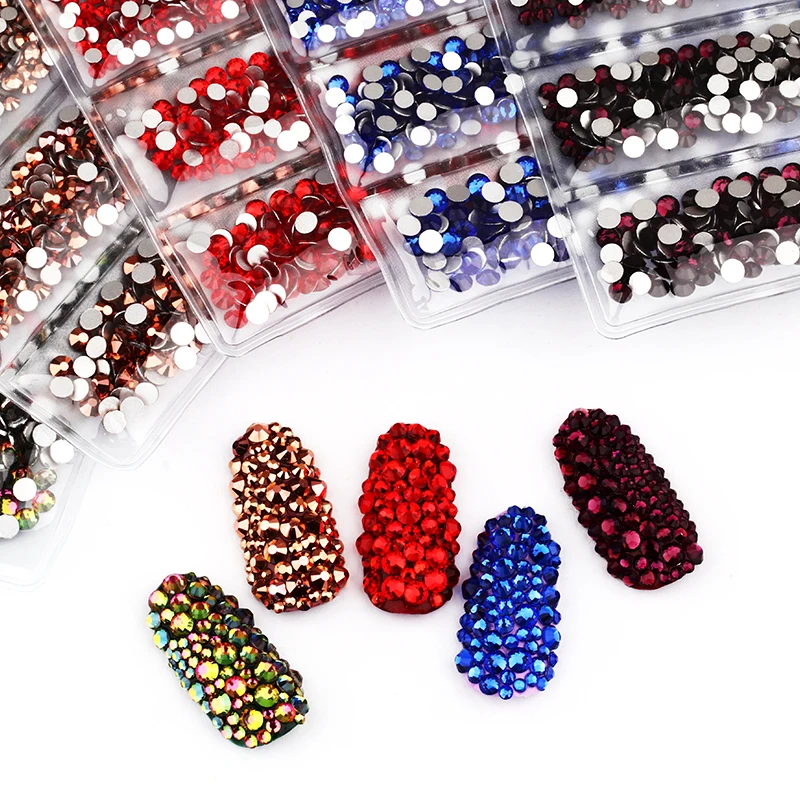 

SS4-SS12 Round Shape Mix Rhinestone Nail Art Decoration Glue on Crystal Dress Accessory Sticke Nail Parts Korea Manicure Studs
