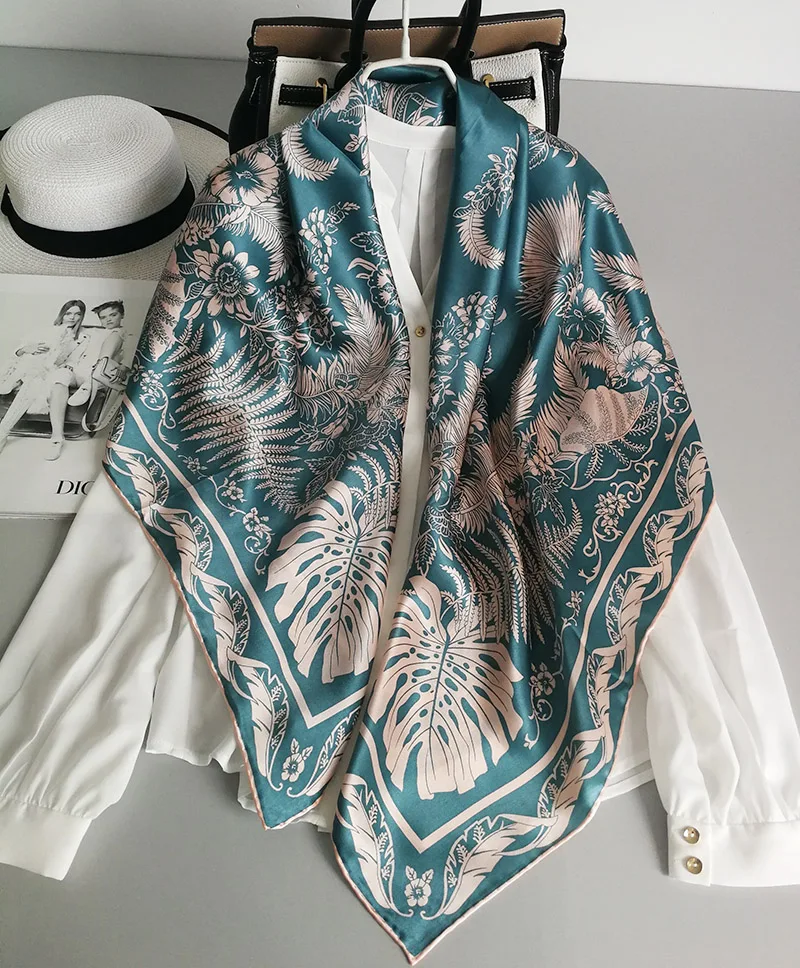 

100% Pure Silk Satin Square Big Scarf Shawl Wrap Kerchief 43.3"x43.3" WJ057