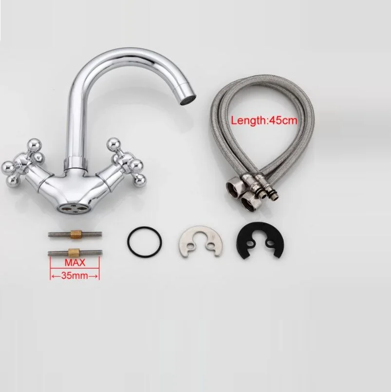 

Silver Bathroom faucet Dual Handle Vessel Sink Mixer Tap Hot and cold separation switch