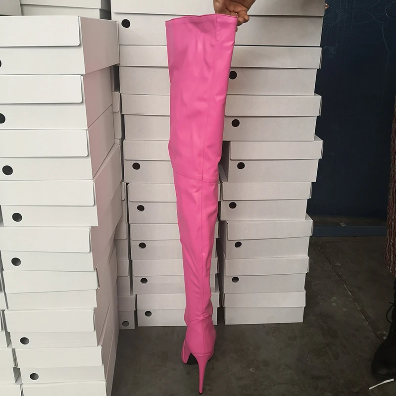 Женские сапоги выше колена с острым носком на тонком высоком каблуке|Ботфорты| |