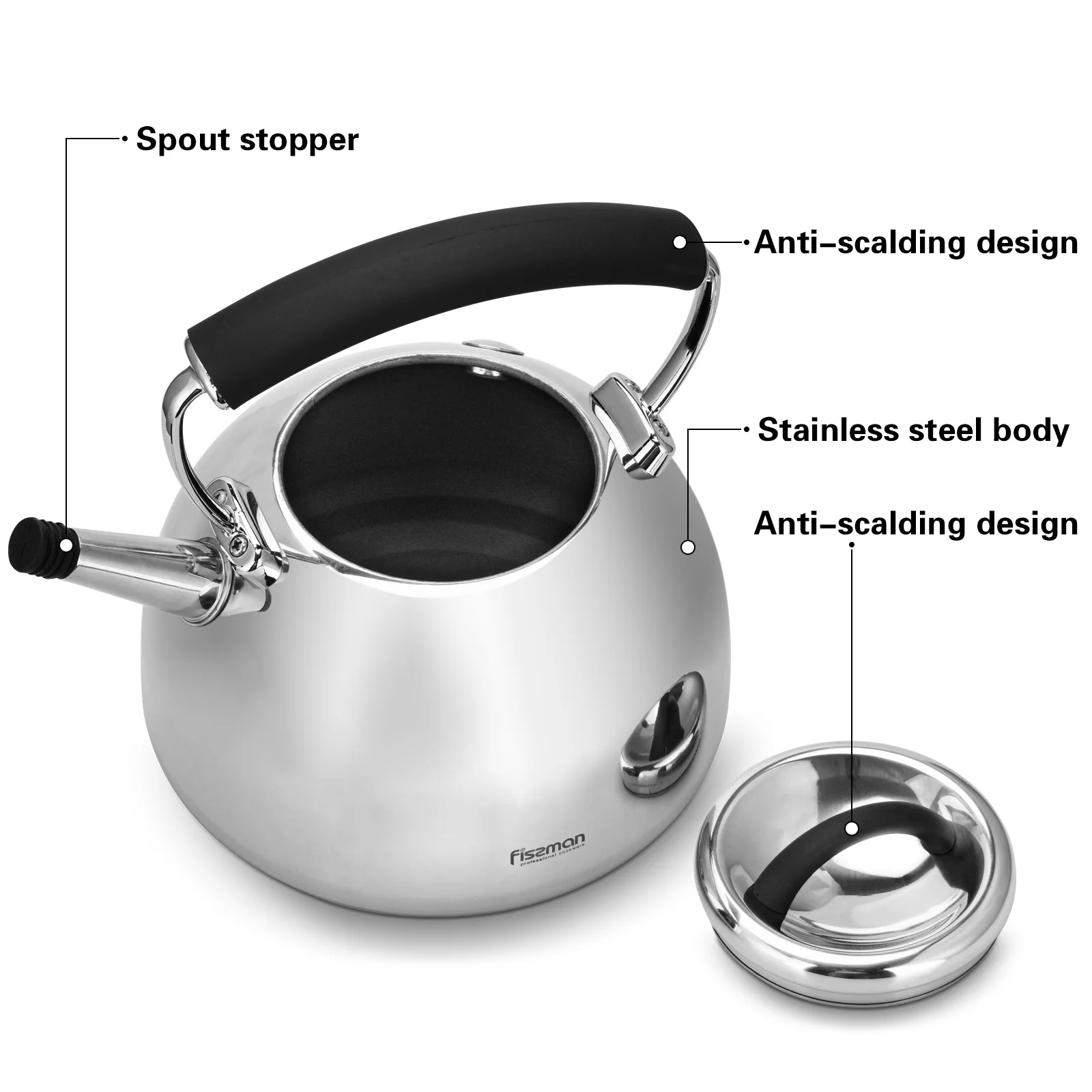FISSMAN 2.2L чайник со свистком для кофе плита индукционный воды из нержавеющей стали |