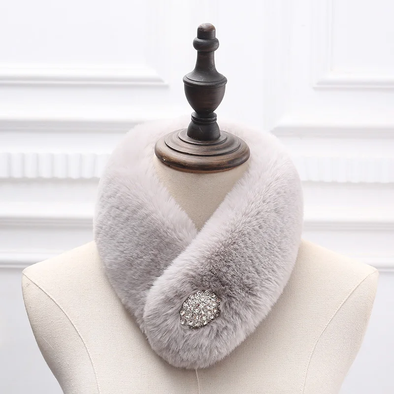 Женский зимний теплый шарф с кольцом из искусственного кроличьего меха
