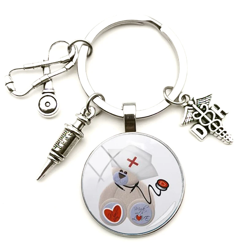 Creative Jewelry Antique DH Bump Glass Keychain Pendant Medical Sign Stethoscope Syringe Man Woman Car Keyring Gift Party | Украшения и