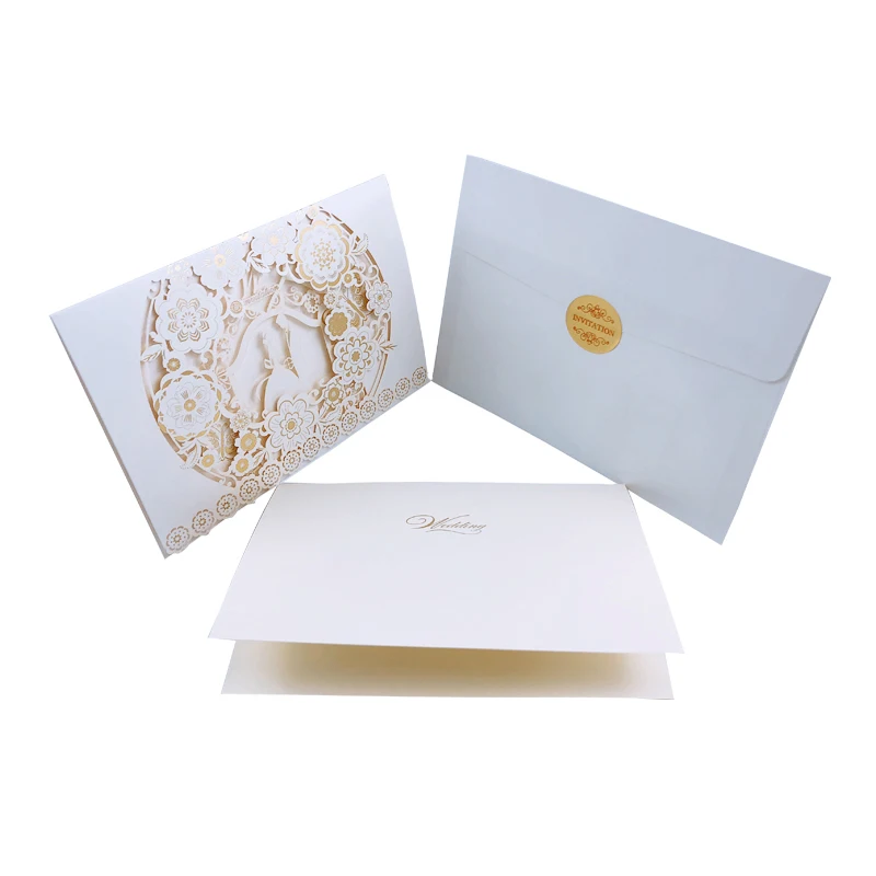 10 шт. белый Золотая лазерная резка свадебные приглашения карты в виде жениха и