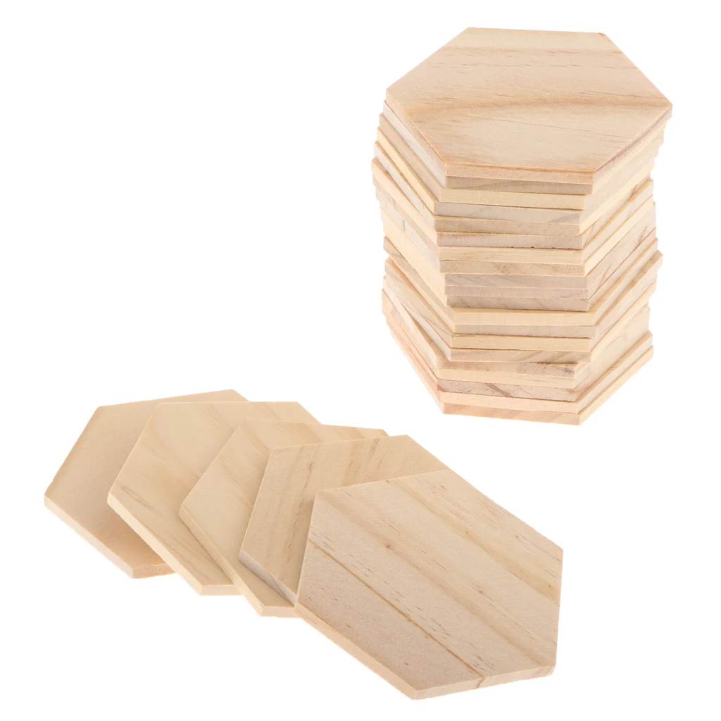 

25 Pcs Unfinished Wood Pieces Wood Hexagon Cutout Tiles, Natural