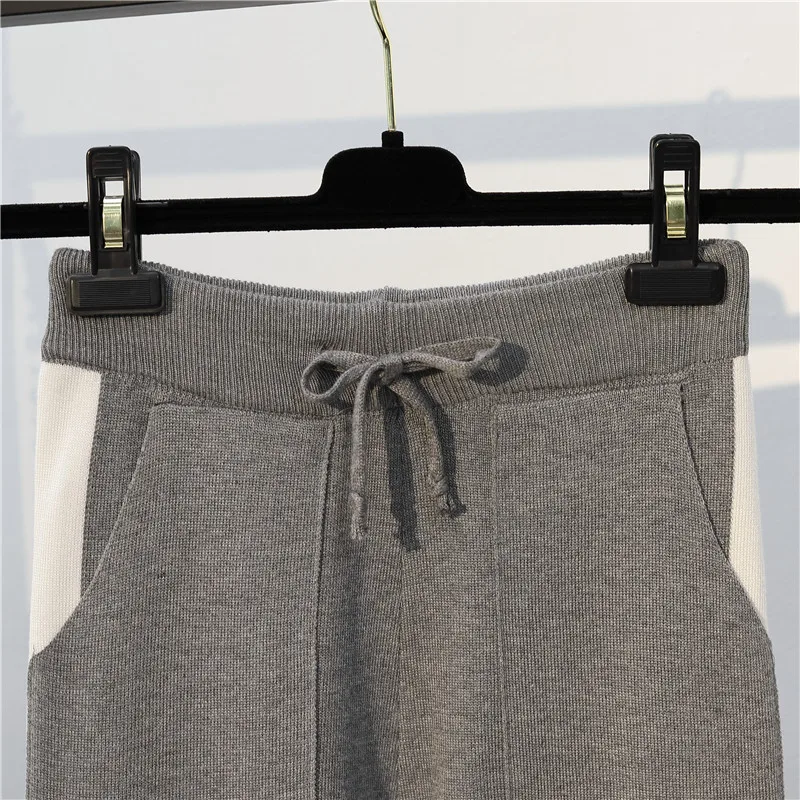 

Autumn 2 Pieces Set Women Knitted Pullovers Sweater Fashion Long Sleeve Tracksuits Female Stripe Knit Jumper Tops & Pants