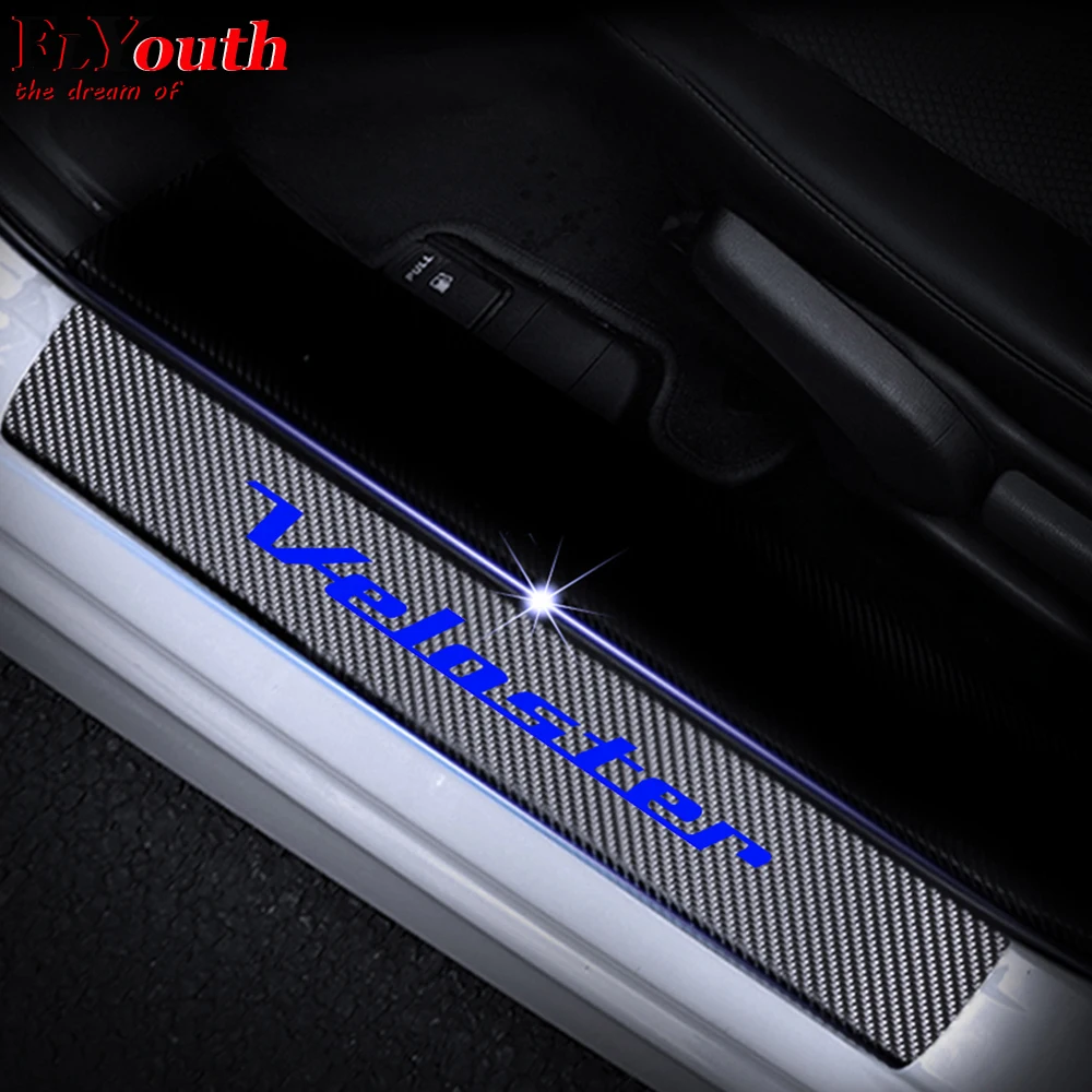 

4D Carbon Fiber Vinyl Sticker For Hyundai Veloster Car Door Sill Scuff Plate Door Threshold Plate Stickers Car Styling 4Pcs