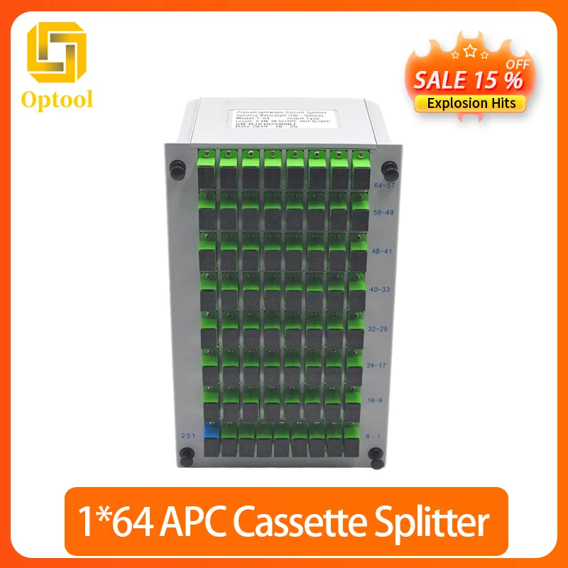 

Fiber Optic Splitter 1x64 SC/APC＆SC/UPC Optical PLC Splitter Cassette Box Card Inserting Type Optical 1*64 FTTH PLC Splitter