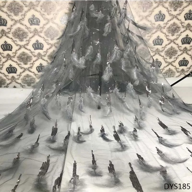 Перьевая ткань Африканская кружевная 2019 Высококачественная со стразами