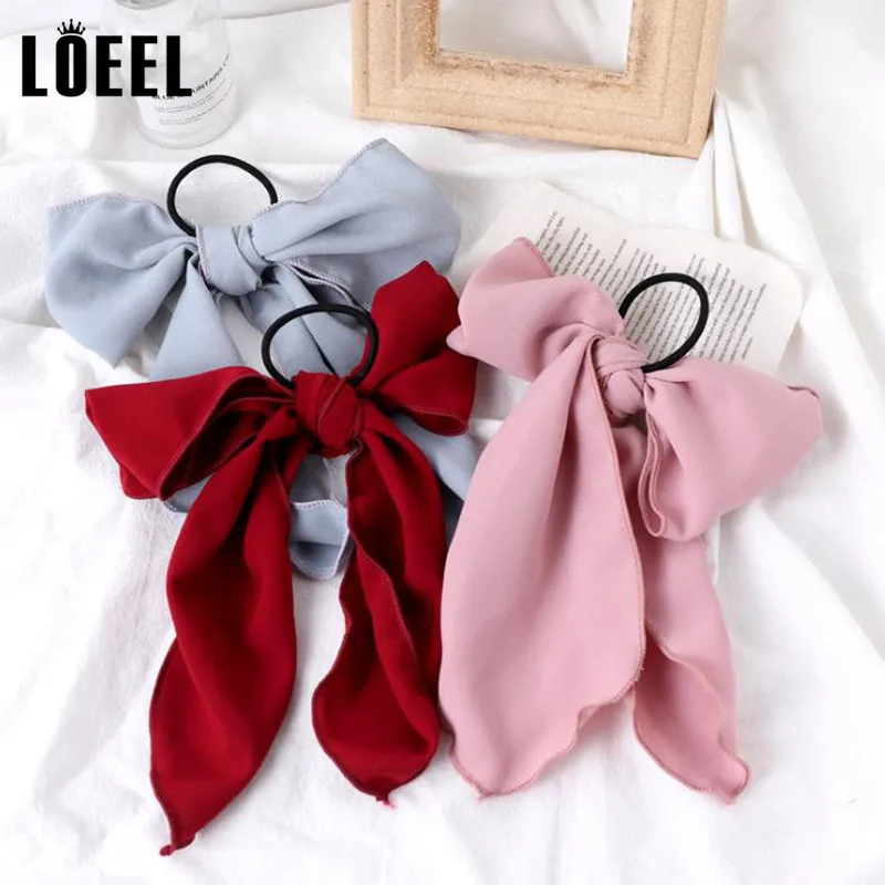 Женская резинка для волос LOEEL с кроличьими ушками однотонная завязка большим