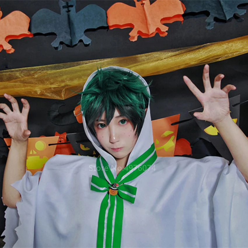 

Halloween Cosplay Costume for Adult Women Men Carnival Party Anime My Hero Academia Izuku Midoriya Print White Cloak Wig Set