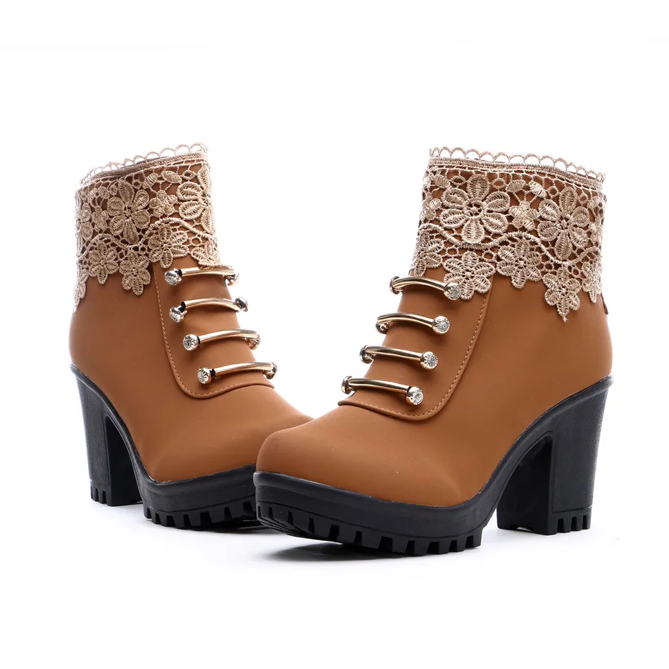 Модные женские ботинки Сезон осень Ботильоны из искусственной кожи с круглым