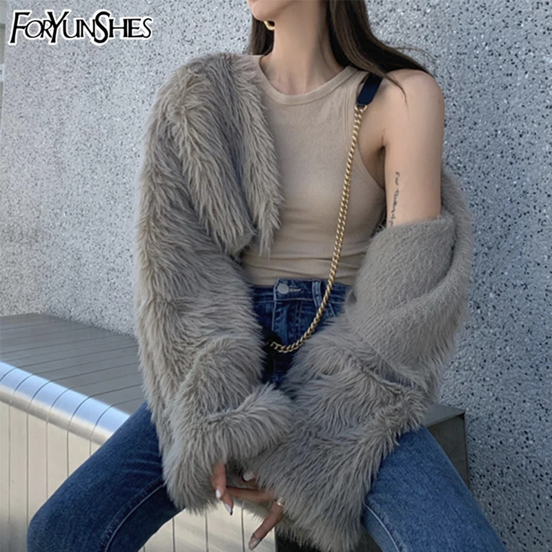 

Женские пушистые теплые свитера 2021, зимние винтажные Свободные повседневные однотонные вязаные кардиганы с длинным рукавом в Корейском ст...