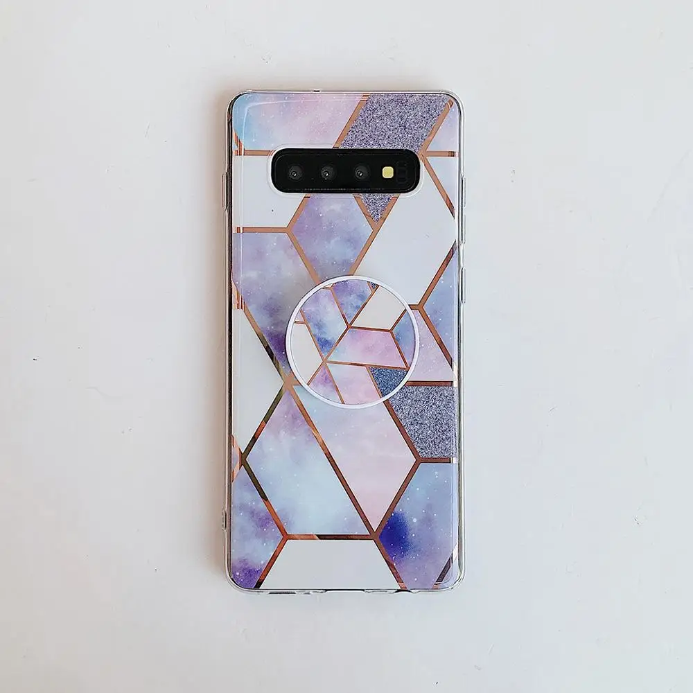 

For Samsung A30 A50 A70 Galvanized mosaic marble phone case for S8 S9 S10 note 8 9 10 Folding bracket glossy soft IMD phone case