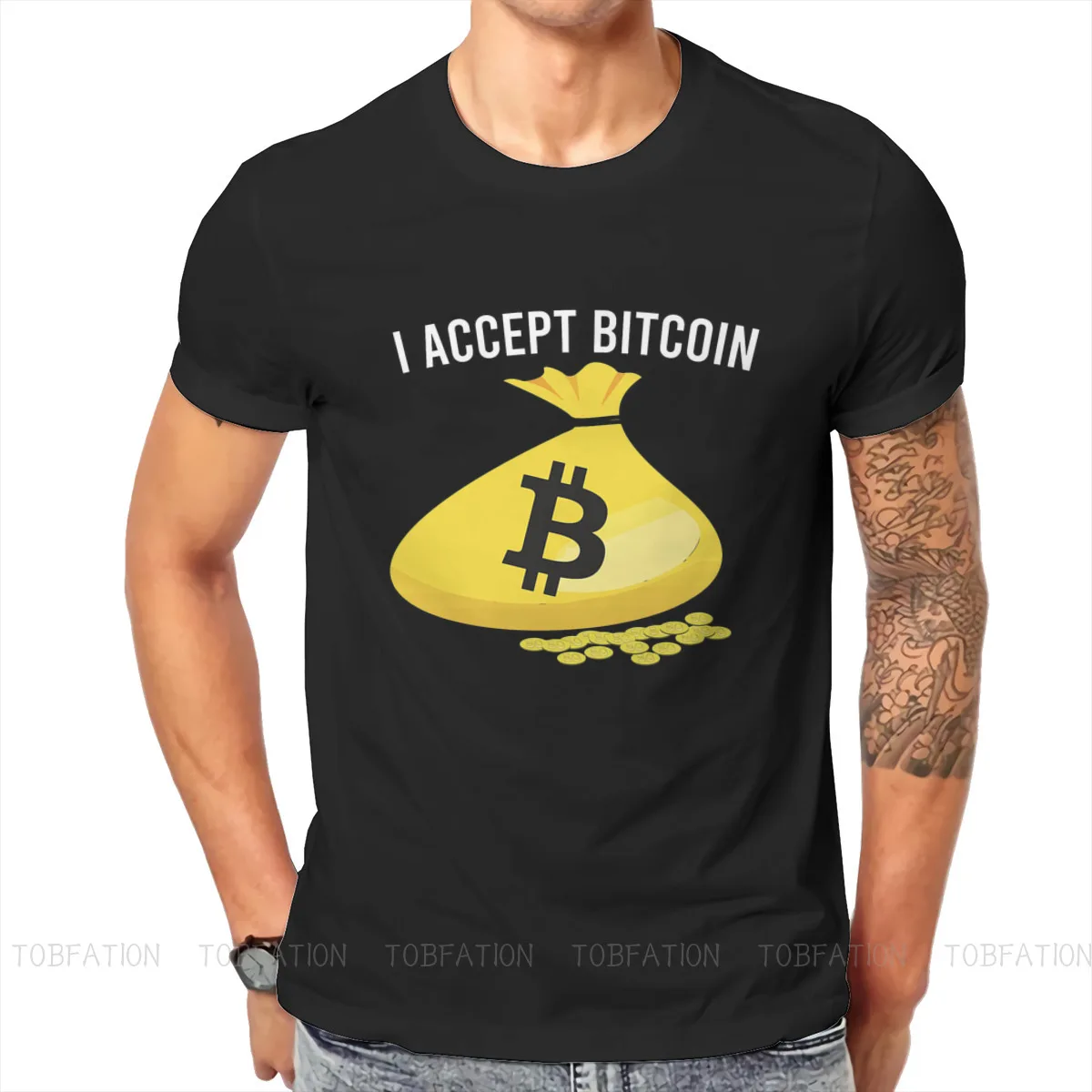 

Dogecoin I Accept Bitcoin Design Tshirt New Arrival Graphic Men Classic Grunge Summer Men's Clothes Cotton Harajuku T Shirt