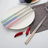 1 pair stainless steel chopsticks korean portable travel metal chopsticks food sushi sticks non slip reusable easy to clean