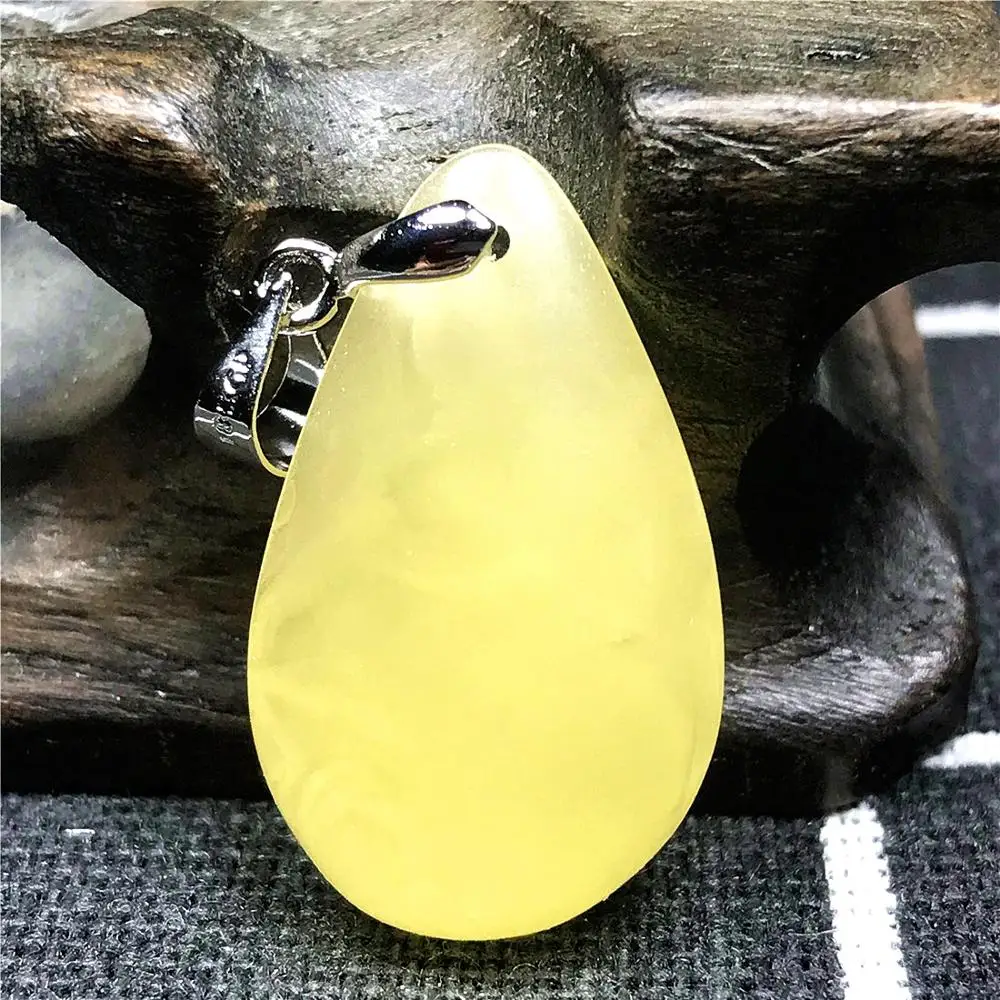 

Genuine Natural Yellow Amber Pendant Jewelry For Woman Lady Man Silver Clear Crystal 25x15x6mm Water Drop Beads Gemstone AAAAA