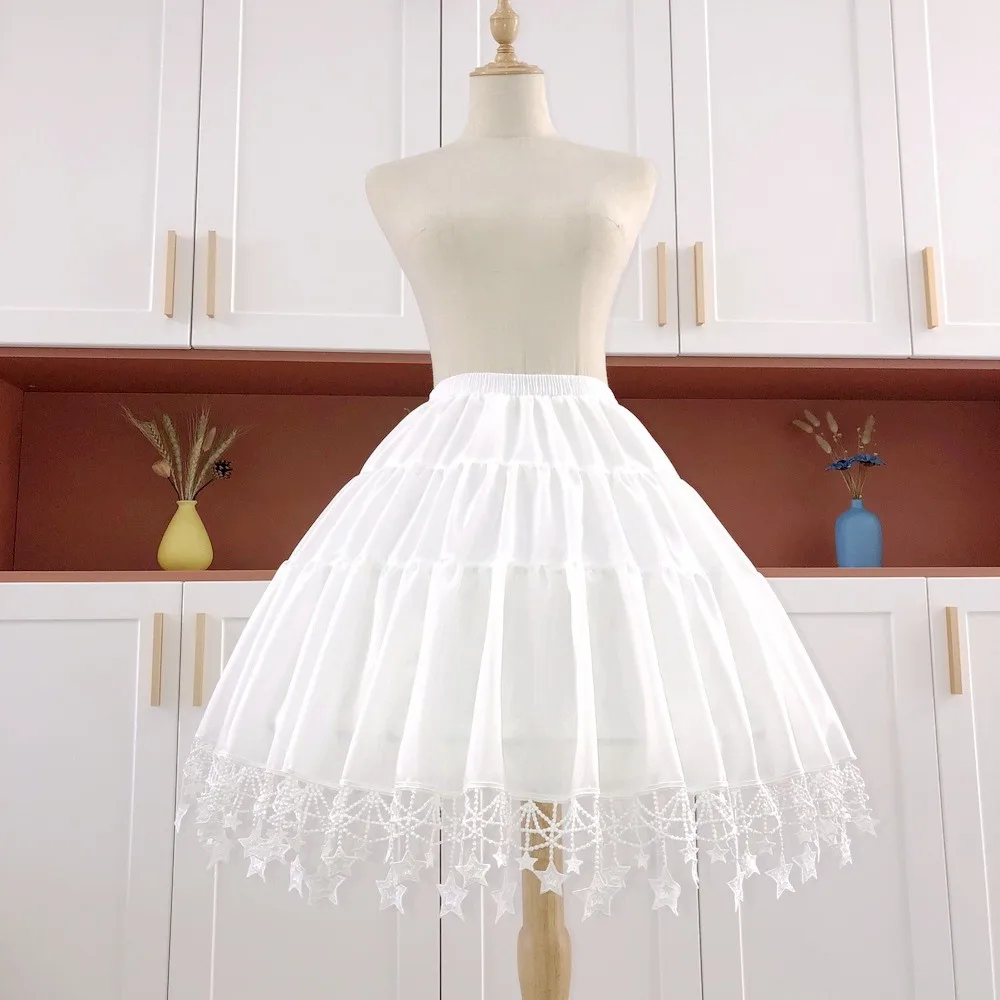

Petticoat For Lolita Girls Women Underskirt Elastic Waist Mid-Length Fishbone Support Violent Carmen Star River White Tutu Skirt