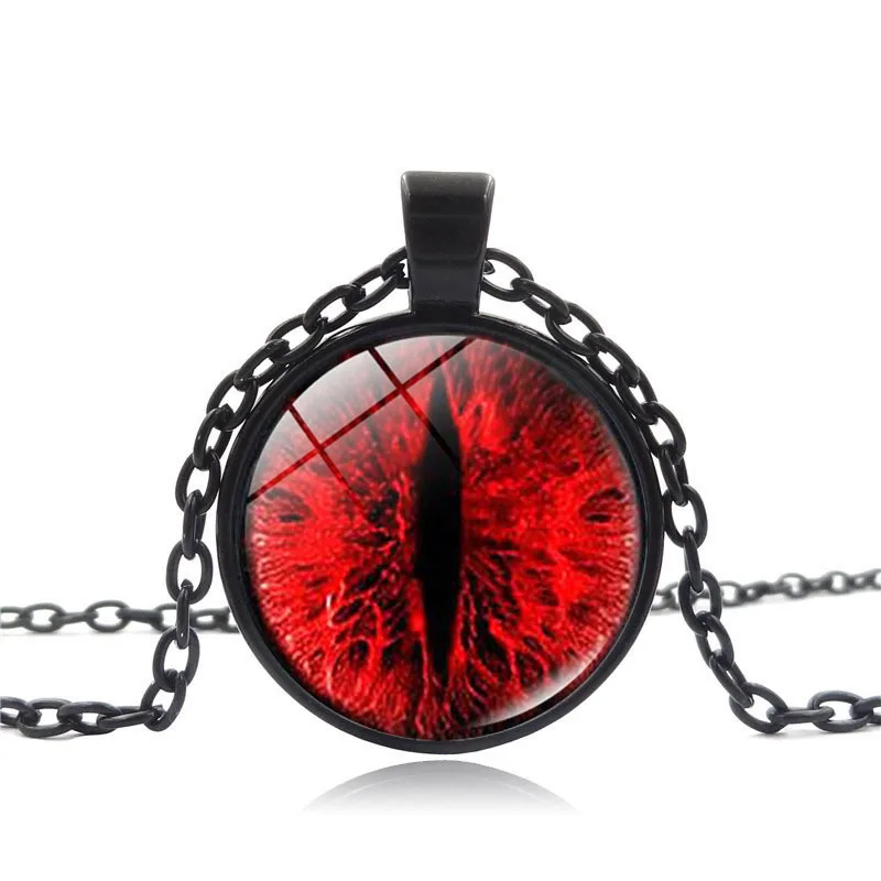 

Red Cat Eye Necklace Charms Black Chain Necklaces Dragon Eyes Photo Glass Cabochon Pendant Handmade Women Men Jewelry Gift