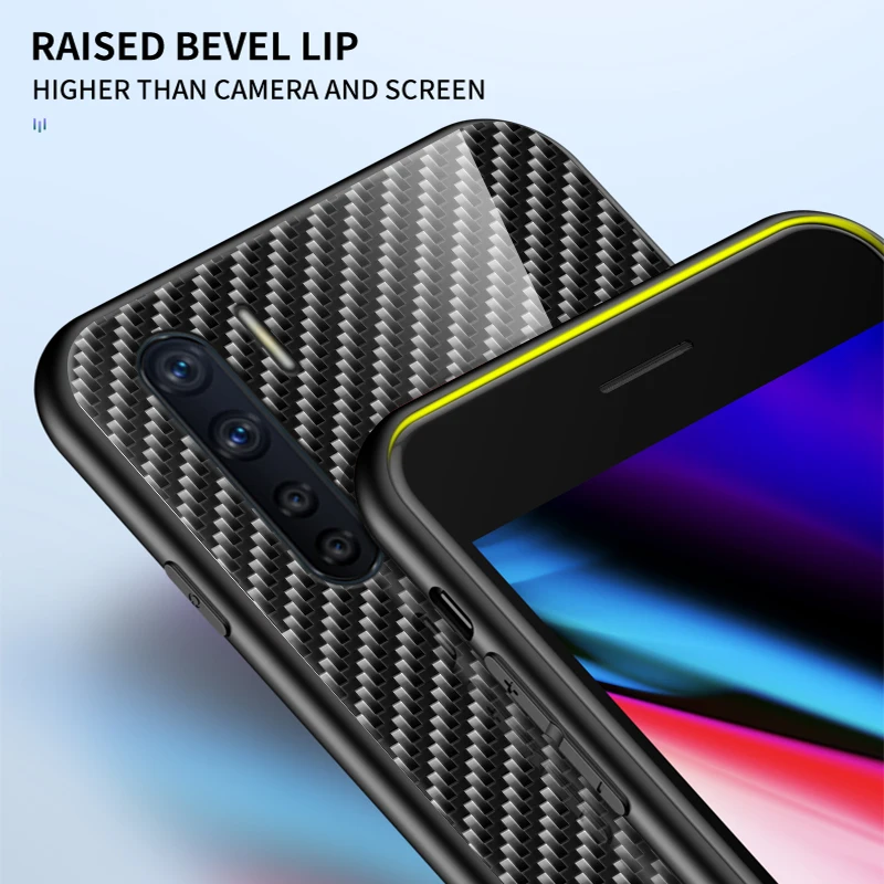 Carbon fiber texture Case For OPPO F15 Luxury Glass Soft TPU Frame Phone Cover A91 |