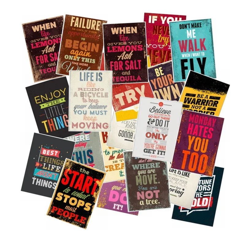 10/30/50 Uds. Serie de palabras inspiradoras, equipaje, ordenador, Notebook, pegatinas de grafiti, juguetes decorativos impermeables, venta al por mayor-3