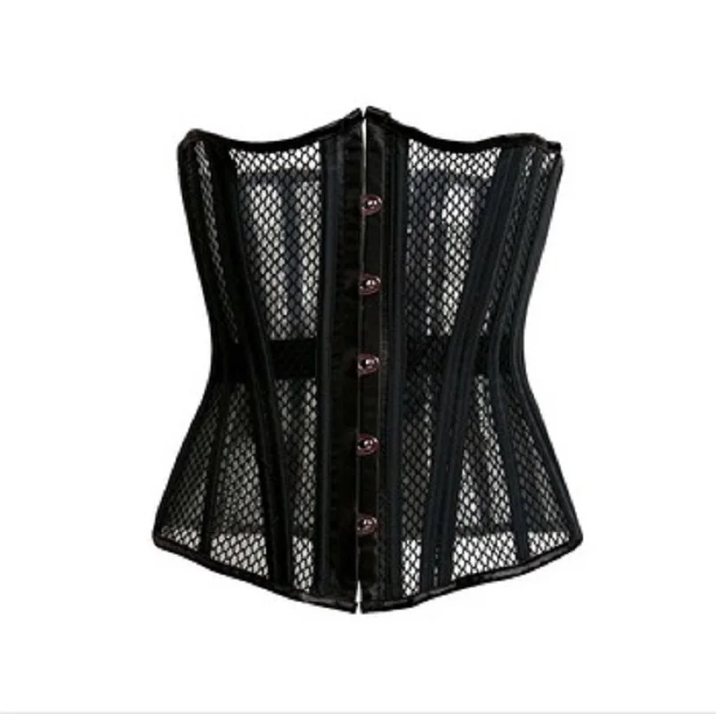 

New women sexy stretch mesh corset slimming Black underbust corsets Steel boned waist cincher Corset
