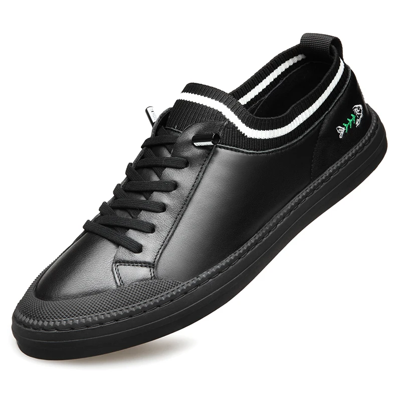 Мужская повседневная обувь из натуральной кожи молодежная черная/белая