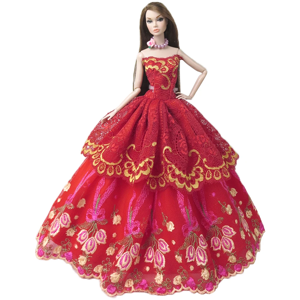 NK One Pcs Doll Princess Wedding Dress Noble Party Gown For Barbie Doll Accessories Handmake Outfit Best Gift For Girl' Doll JJ
