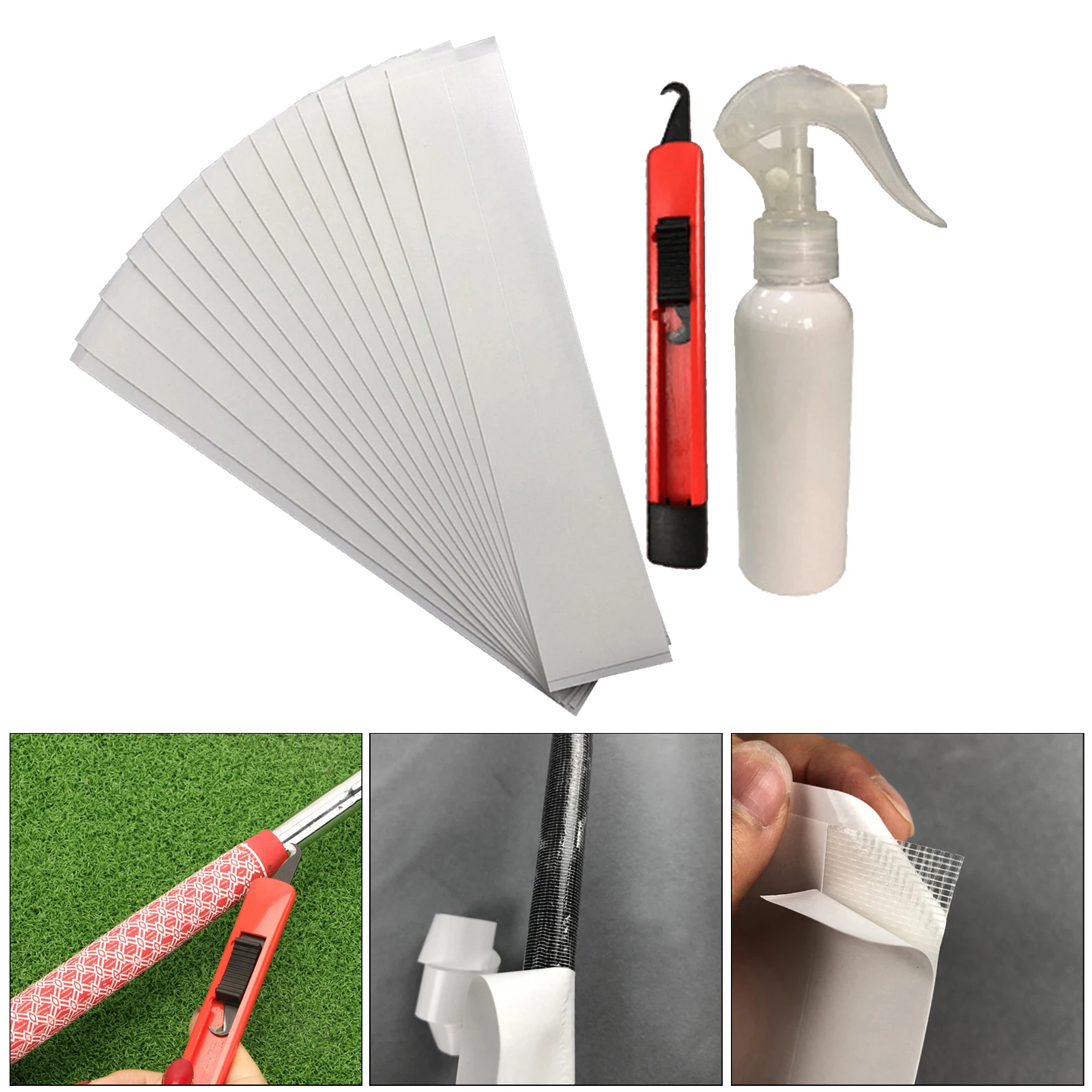 

Golf Club GRIP KIT 15Tape Strips-Solvent-Vise Clamp-Hook Knife Regrip Direction