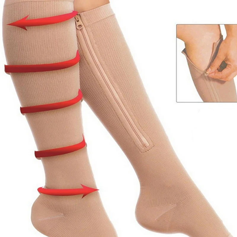 

Arch Support Compression Socks elastic smooth heat resistant durable Zipper Knee High/Long Sports Sleeve Foot Sock Hosiery Footw