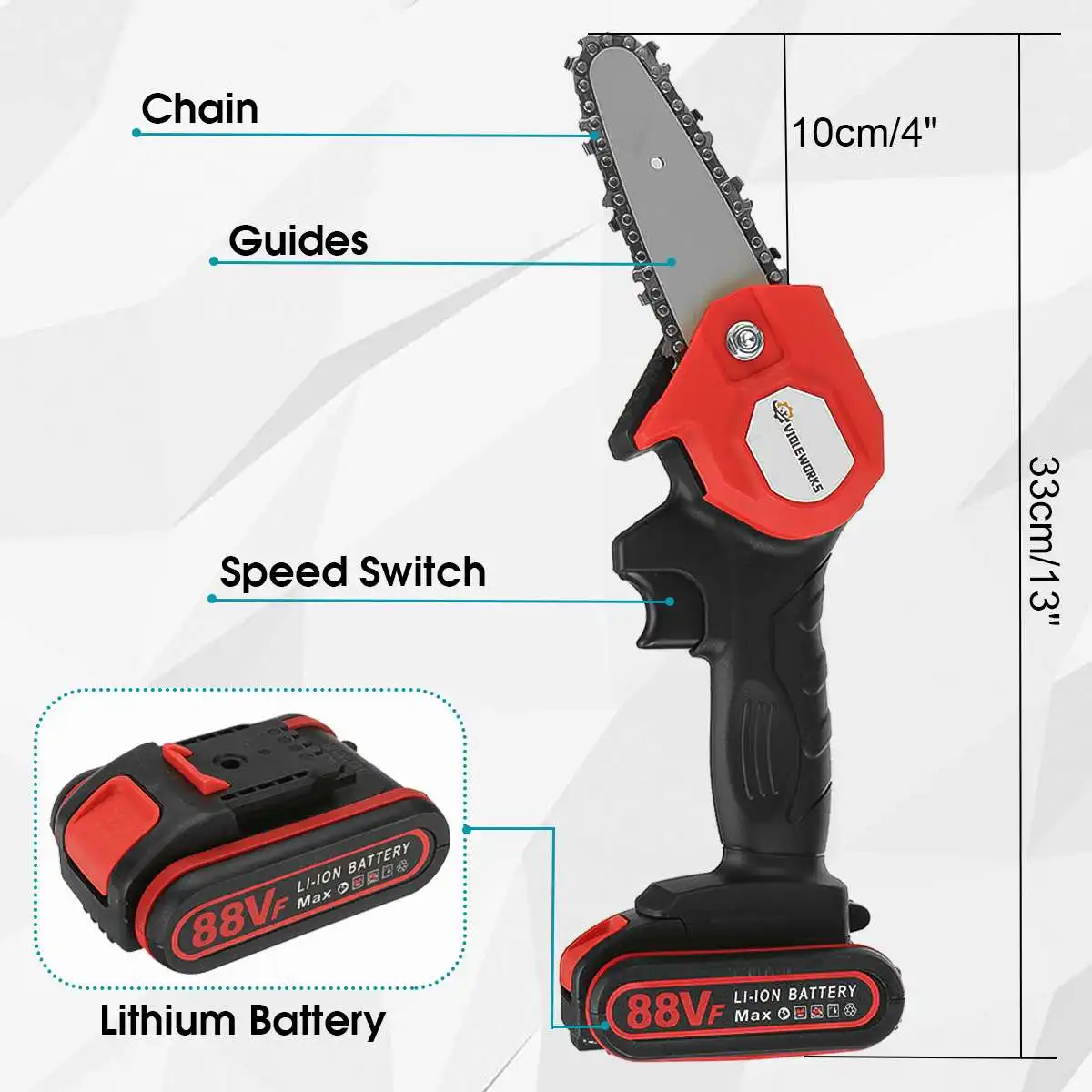 

4/6 Inch 88VF Mini Electric Chain Saw With Battery Rechargeable Woodworking Pruning One-handed Garden Logging Power Tool