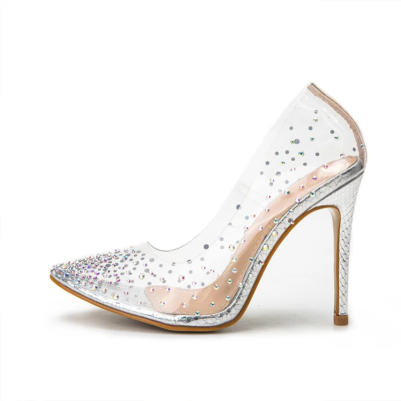 

Akexiya Golden Rhinestone PVC transparent Women Pumps Shoes Spring Autumn High Heels PVC Sexy Party Wedding shoes size 41 42