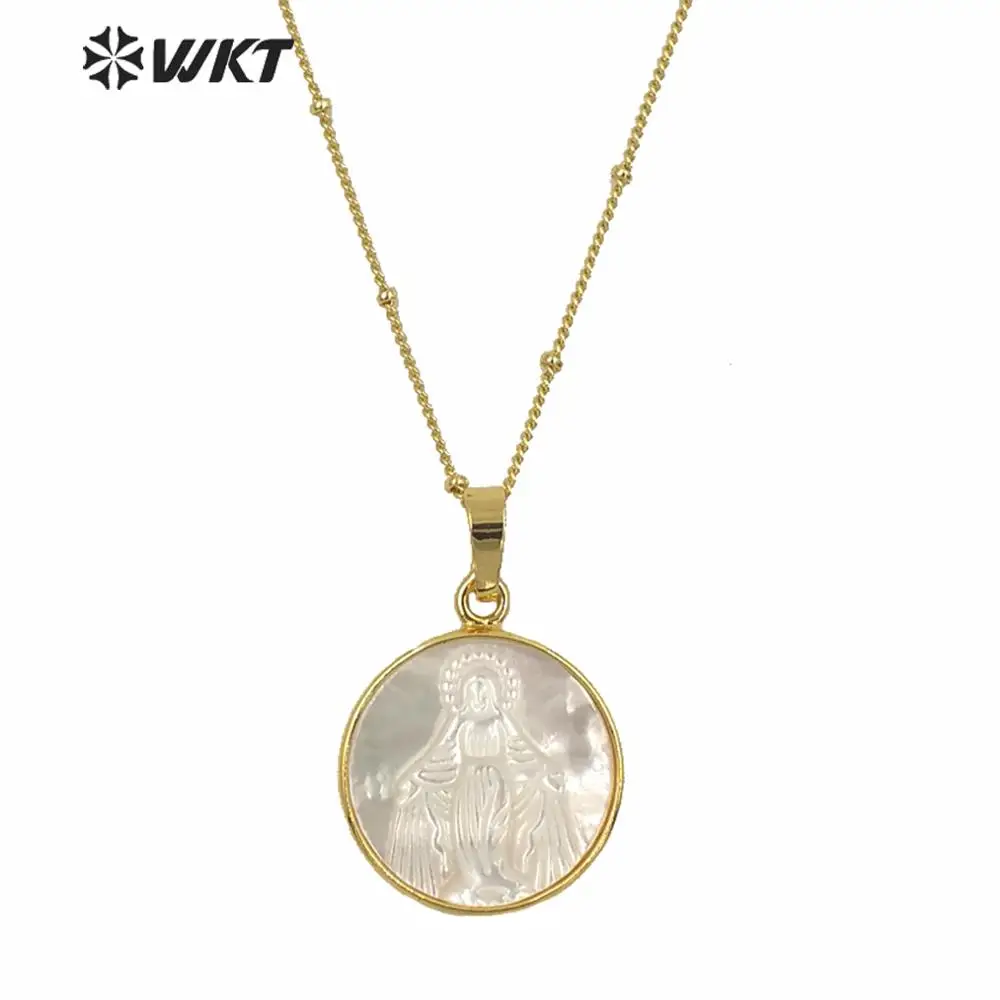 Женское Ожерелье с религиозным знаком Благородная Дева и крестность золотой