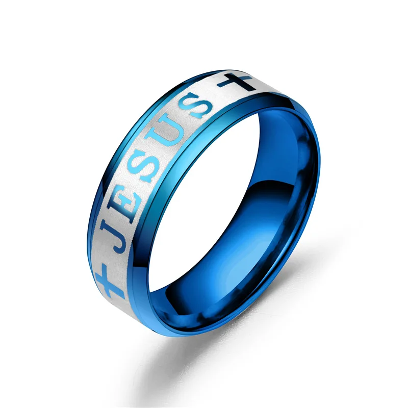 Модное кольцо из титановой стали с выгравированным крестом и надписью Иисуса 8 мм