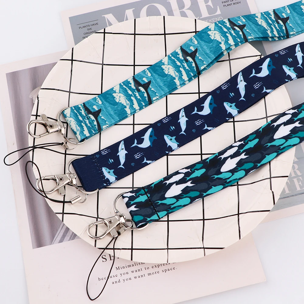 CB936 Ocean Whale Art Cartoon Blue Shark Lanyard Neck Strap ID Card Cell Phone Straps USB Badge Holder Lanyard Hanging Rope