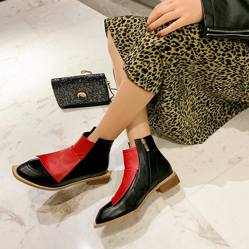 

women ankle boots plus size 22-26.5cm length Fashionable women's shoes Two-color stitching boots women antumn and winter
