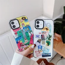 New York INS luxury world stamp Label Stickers air tickets soft case for iphone 7 8 Plus 12 Pro 11 Pro Max X XS XR MAX cover