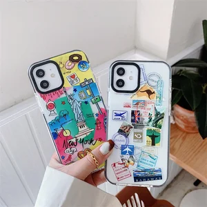 new york ins luxury world stamp label stickers air tickets soft case for iphone 7 8 plus 12 pro 11 pro max x xs xr max cover free global shipping