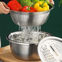 3pcs kitchen colander set vegetable slicer cutter stainless steel sieve grater wash rice pots basin fruit