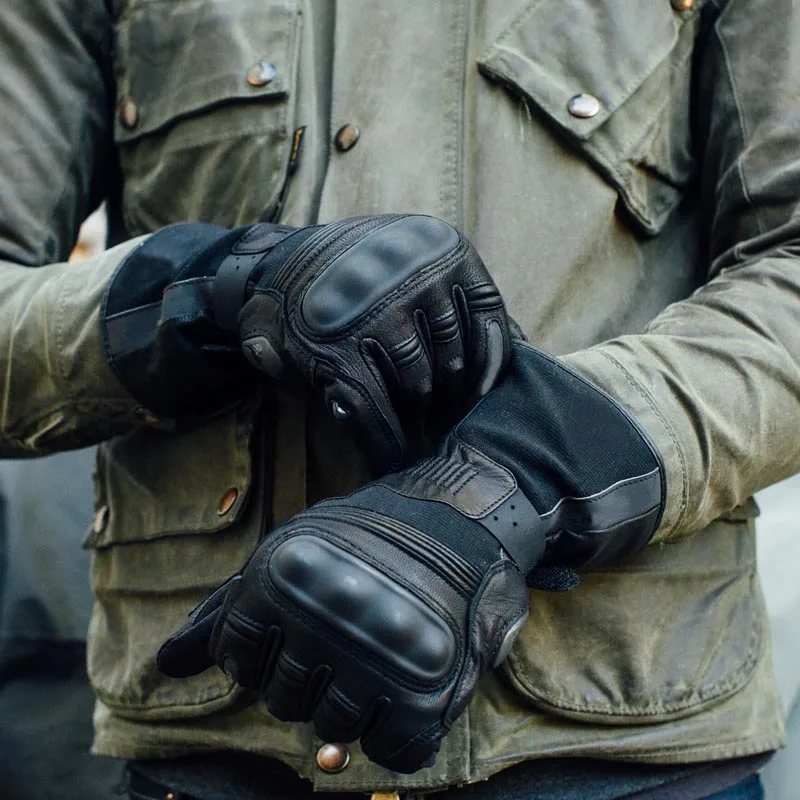 

Waterproof Winter Black Gloves Motorcycle Ride Men's Leather Gloves