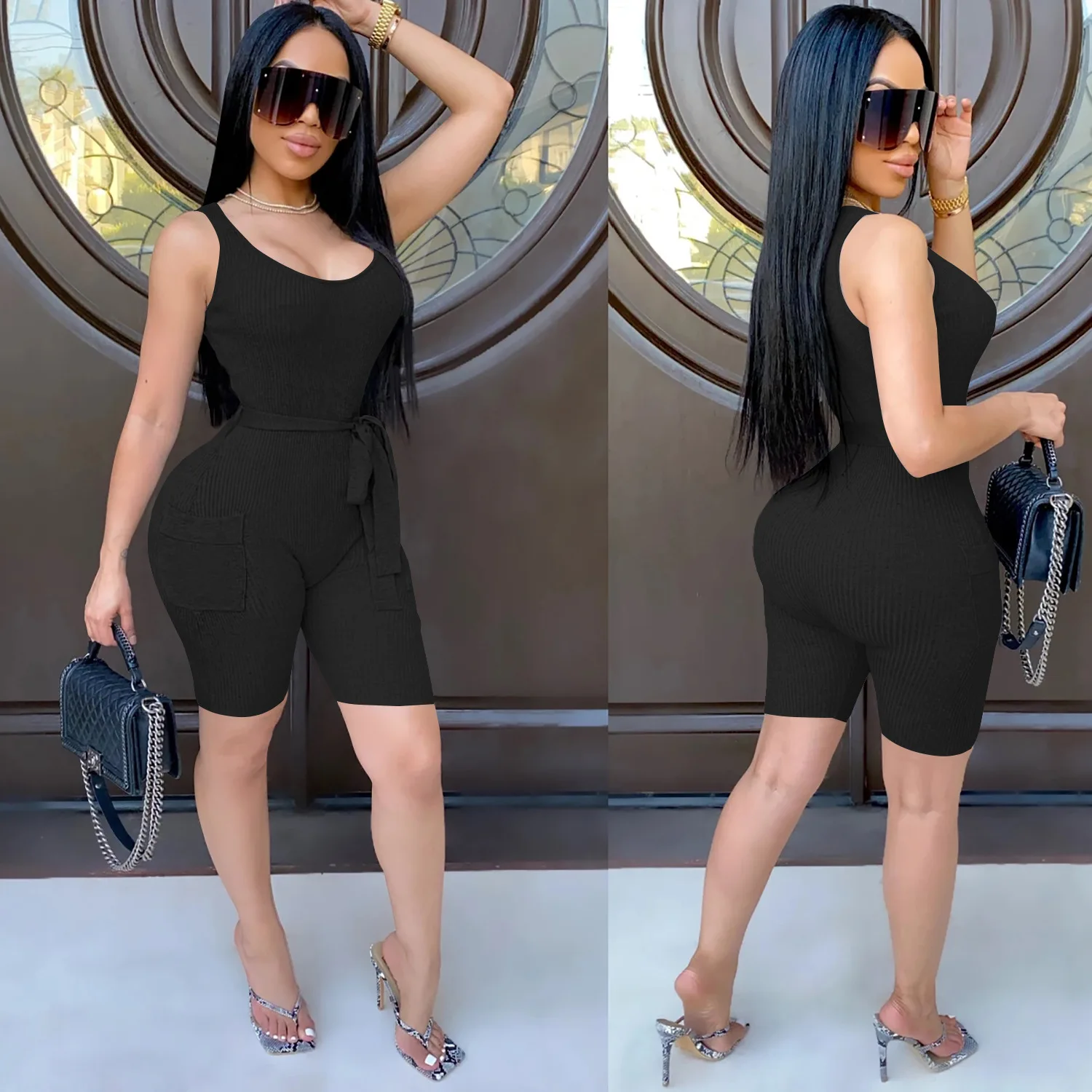 Женский трикотажный комбинезон с круглым вырезом 4 цвета |