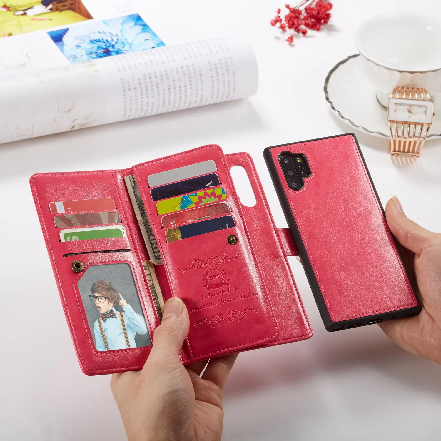 2 в 1 Магнитный чехол-бумажник из искусственной кожи для samsung Galaxy Note 10 Plus 8 9 S10 Plus S10e S9 S8 Plus 9 отделений для карт
