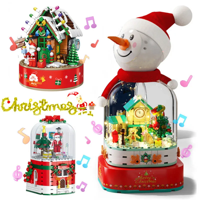 

2021 креативная Рождественская музыкальная шкатулка, строительные блоки, кубики Санта Клауса, совместимые с мелкими частицами, игрушки для д...