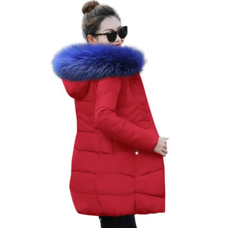 red 3 Зимняя женская куртка, плюс размер, XS-3XL, воротник из искусственного меха, с капюшоном, толстый пуховик для женщин, зимнее пальто, женские тонкие парки - Цвет: red 3