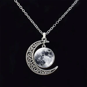 Женское Ожерелье с кабошоном, ожерелье с изображением Луны, полумесяца, Солнечной системы, планеты, космоса, галактики, ювелирные изделия, Прямая поставка