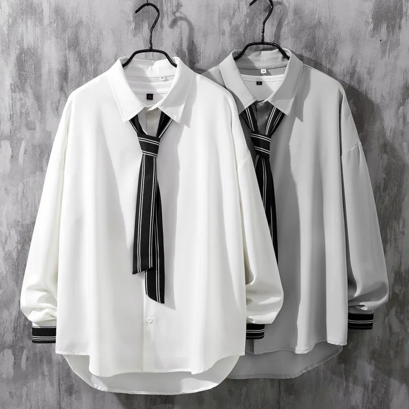 #4738 черный Белый Цвет Серый Рубашка с длинными рукавами для мужчин воротником