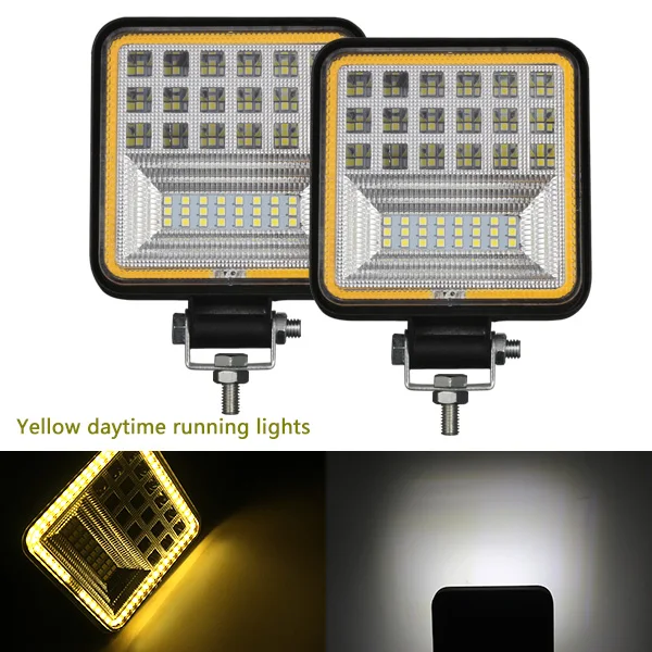 2PCS square yellow 4 дюймовый внедорожник светодиодный рабочий свет бар заливающий и точечный свет Combo Луч прожектор дневного света 12 в 126 Вт для Jeep ATV УАЗ 4WD 4x4 грузовик - Цвет: 2PCS square yellow